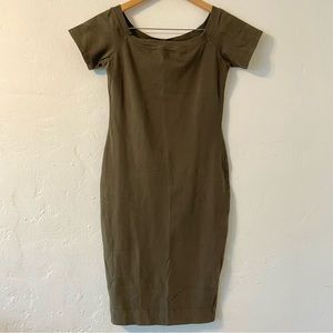 Hard Tail Off Shoulder Bodycon Dress, Olive Green sz M